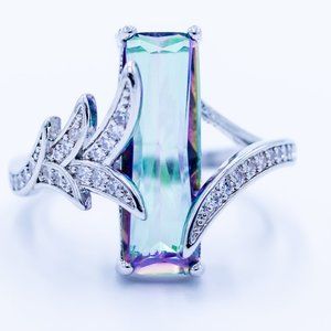 Topaz and Clear Zircon in Silver Ring